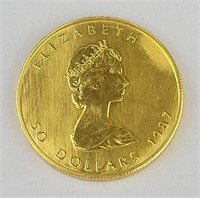 1987 One Ounce Fine Gold Fifty Dollar Coin.