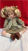 Porcelain doll / green plaid dress