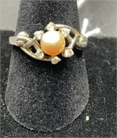 Sterling silver size 7 ring pink pearl surrounded