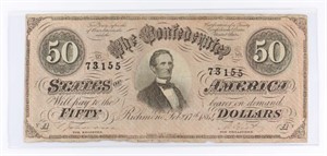 1864 $50 CONFEDERATE STATES OF AMERICA BANK NOTE