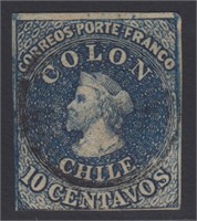 Chile Stamp #5 Used with small thins, 1854 issue C