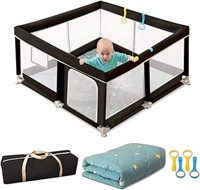AS IS - Baby Playpen with Mat, Black Playpen with