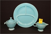 3pc Vintage Turquoise Fiestaware; Divided Plate,