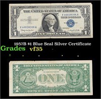 1957B $1 Blue Seal Silver Certificate Grades vf++