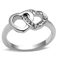 Pretty .04ct White Topaz Linked Dual Hearts Ring