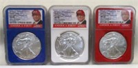 3-COIN SET TRUMP SILVER EAGLE NGC MS69