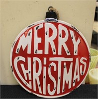 Round metal Merry Christmas sign