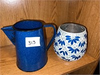 GRANITE WARE PITCHER AND VASE