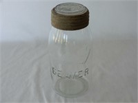 VINTAGE BEAVER QUART GLASS JAR/ MAPLE LEAF LID