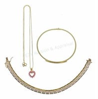 Sterling, Diamond & Ruby Pendant, & Bracelets