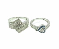 (2) Sterling Silver & Diamond Rings Sizes (6-8)