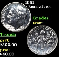 Proof 1961 Roosevelt Dime 10c Grades GEM++ Proof