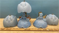 2 Vintage Painted Glass Boudoir Lamps & Extra