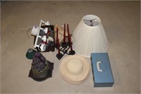 Pile of Misc. Lampshade, Hats, Doorstop, etc.