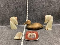 Wooden Duck, Horse Busts, and Egyptian Plate