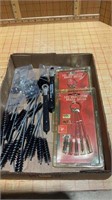 Box of wire brushes, etc