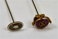 Two Hatpins with Mauve and Gold Plate