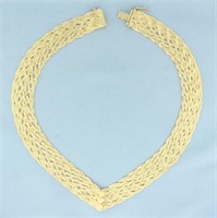 Italian Woven V-Neck Heart Necklace in 14k Yellow