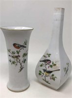 Pair of Golden Crown Bird and Flora Vases