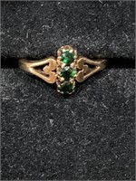 Ring With 3 Green Stones Marked 14 Inside the