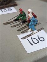 Vintage Metal Skiing Figures