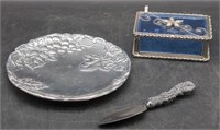 (L) Arthur Court Silver Cheese Plate & Spreader.