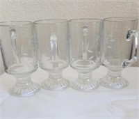 Set of 4 Glass Irish Coffee Mugs