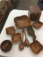 Wooden salad bowl bowls and wooden box