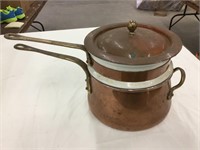 Antique copper and porcelain double boiler pot