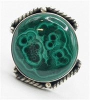 Ladies Sterling Silver Malachite Ring