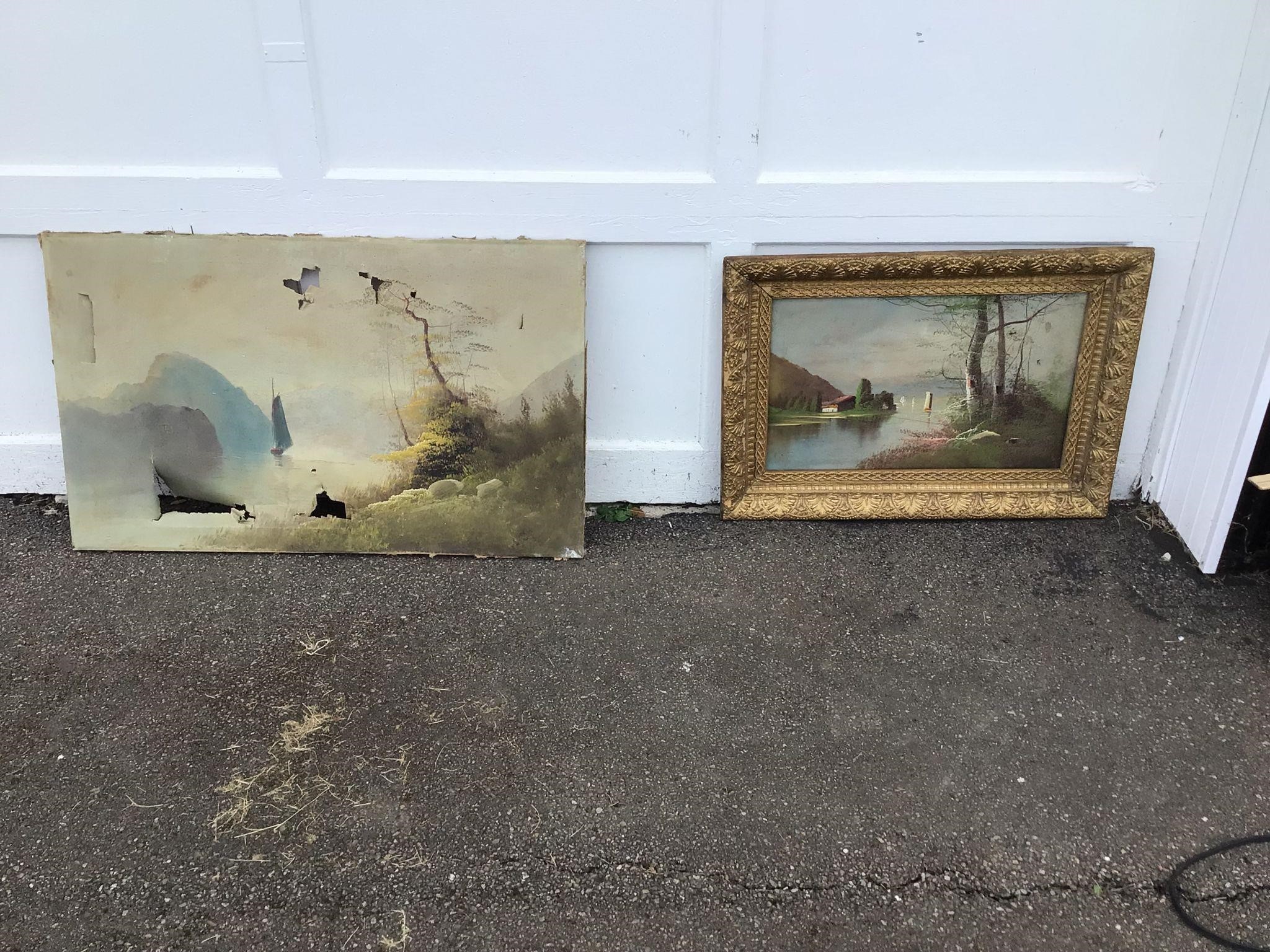 2 ANTIQUE OIL PAINTING - ON CANVAS - DAMAGED