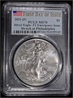 2021-(P) T-1 AMERICAN SILVER EAGLE PCGS MS70