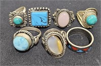 Lot of 7 Colorful Fashion Stone Rings