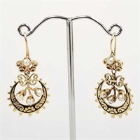 Pair of Victorian 14K gold & pearl enameled
