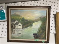 Framed Painting On Board (falls) 28.5 X 24.5 "