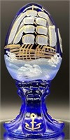 Fenton Cobalt Hp Nautical Pedestal Egg 1229/3000