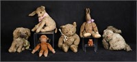 7 Early Vintage Stuffed Animals Steiff Style