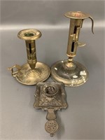 Vintage Brass and Cast Iron Candlestick Holders -