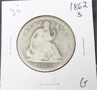1862 S SEATED HALF DOLLAR G