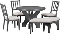 Dinehome Wood Round Dining Table, Grey