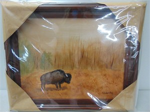 Framed Wild Buffalo Painting on Canvas