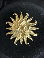 14K Gold custom-made Sun Pendant Pin Brooch 12g