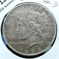 1934 D Peace Dollar $1 Small D