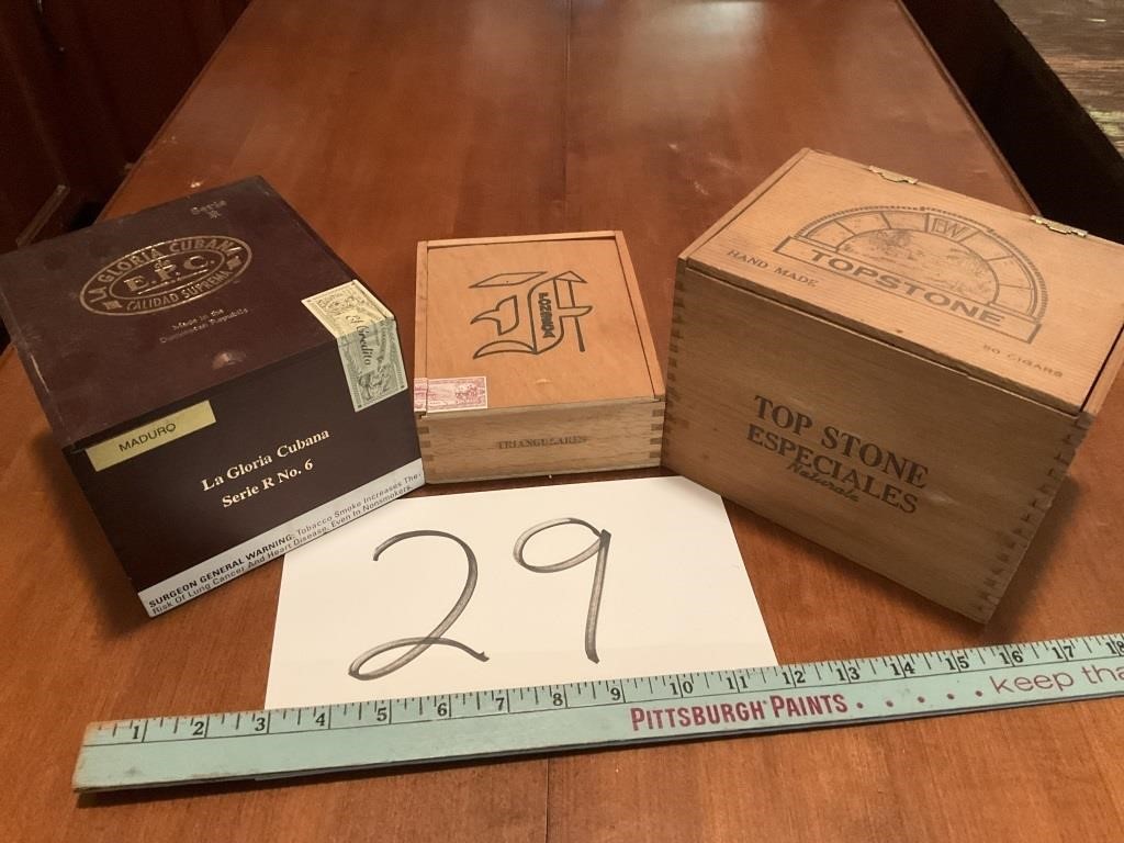 Three wooden cigar boxes