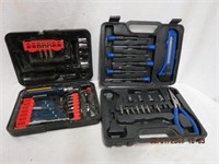 2 tool kits, drill and screwdriver bits, sockets