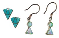 Turquoise Zuni & Fire Opal Sterling Earrings (2)