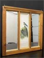 Mirror & Bird 3 Panel Wood Window Frame