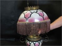 Antique Oil Hanging Lamp w/Bead Fringe