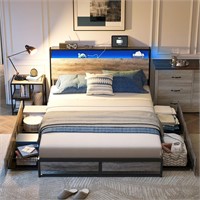 LINSY Queen Bed Frame  4 Drawers  RGB  Greige