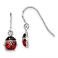 Sterling Silver Enameled Ladybug Dangle Earrings